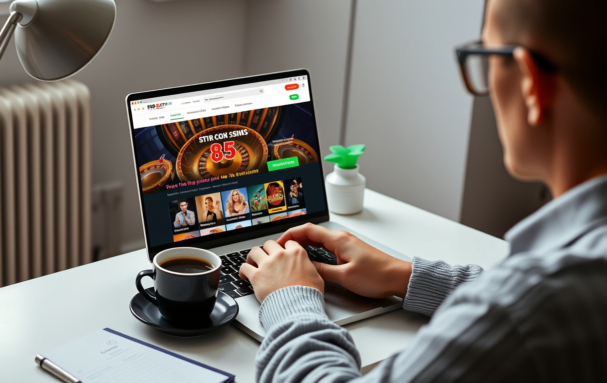 Person som sammenligner casinoer på laptop