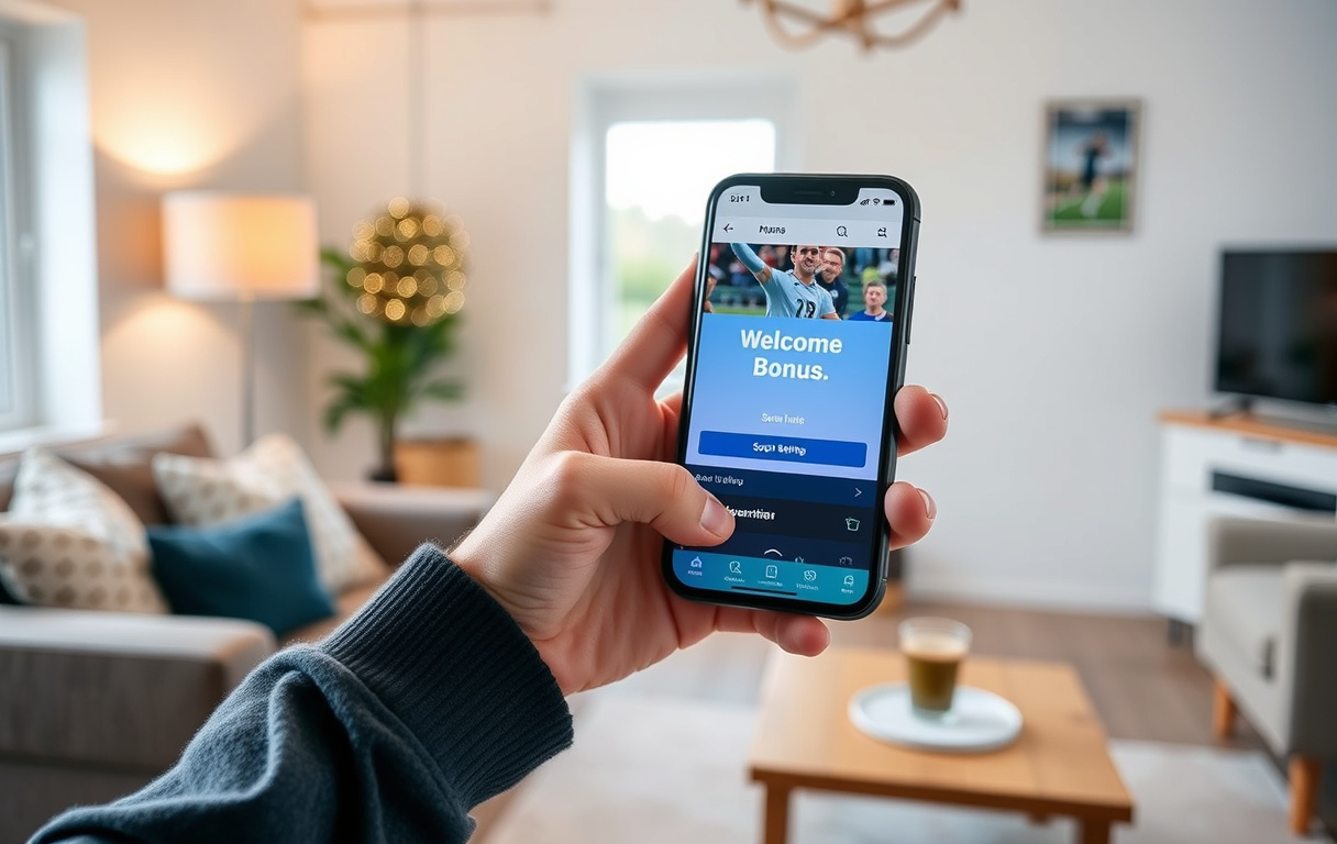 Person med mobil som viser oddsbonus på en bettingside